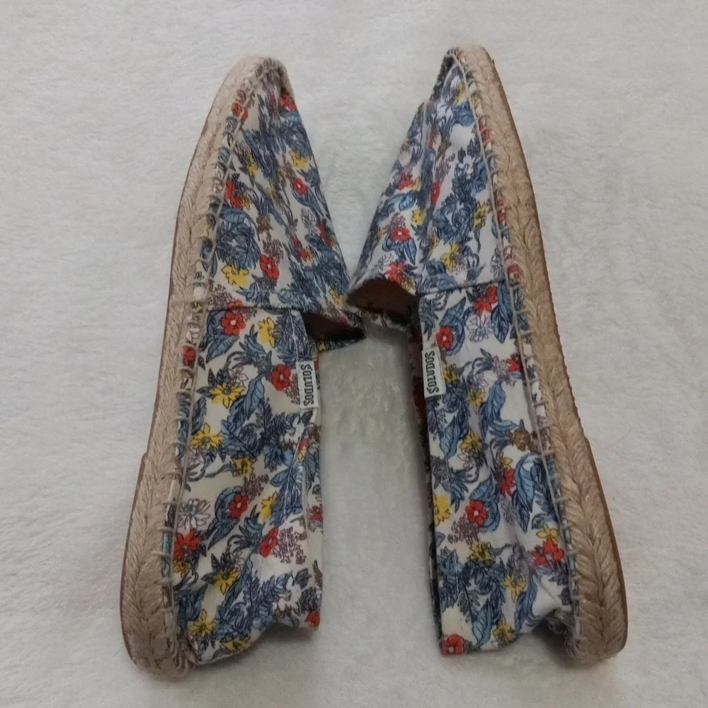Soludos Floral Espadrille Flats Size 10.5 Canvas Jute Slip On Shoes